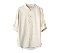 WKAYsIV Summer Tee Shirt Men Daily Classic Style Shirt Tops Tang Suit Three Quarter Sleeve Linen Blouse Tops Men Short Sleeve Shirts Casual White