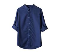 WKAYsIV Summer Tee Shirt Men Daily Classic Style Shirt Tops Tang Suit Three Quarter Sleeve Linen Blouse Tops Men Short Sleeve Shirts Casual Navy