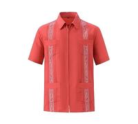 WKAYsIV T Shirts for Men Tall Men's Short Sleeve Cuban Shirts Full Zip Front Mexican Shirt with Pocket Polyester Shirts Bulk Red