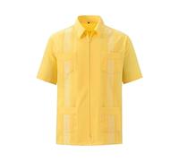 WKAYsIV T Shirts for Men Tall Men's Short Sleeve Cuban Shirts Full Zip Front Mexican Shirt with Pocket Polyester Shirts Bulk Yellow