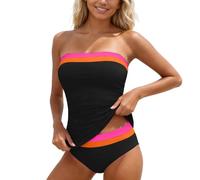 WKAYsIV Tankini Sets for Women UK - 2 Piece Strapless Bandeau Swimsuits High Waist Tummy Control, Quickly Dry Swimwear Soft Stretchy for Beach Holiday Pool (Black2, S)