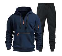 WKAYsIV Tracksuit-Stretch-Joggers-Bottoms Mes Suits Men's Autumn Two Piece Fashionable Hooded Sweatshirt Set Hooded Sweatshirt and Casual Light Gray Long Pants Set Men Vests Fashion (Navy,M)
