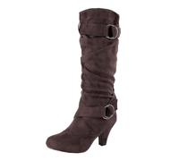 WKAYsIV Western-Embroidered-Pointed-Fashion-Mid-Calf Womens Cowboy Under Knee High Boots Block Heel Western Style Pointed Toe Zippers for ladies Shoes Size 3-7.5 UK Walking Boots Size 5 6 25.99