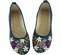 WKAYsIV Women Flat Shoes Wide Width Cloth Shoes Women's Single Shoes Ribbon Linen Breathable Embroidery Women's Single Shoes Flat Heels Linen EmbroideMother Shoes Leather Shoes Flat (Blue, 40)