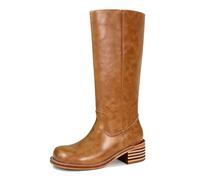 WKAYsIV Women's Mid Calf Boots Block Heel Square Toe Pull On Shoes (BW1, 6)