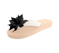 WKAYsIV Women's Platform Flip Flops Floral Boho Flat Sandals Wide Fit Open Toe Thong Yoga Mat Lightweight Comfortable Walking Beach Summer Casual Holiday Footwear (Black #1, 5.5)