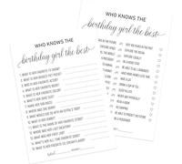 WKBG04: 2 Sides Printed Birthday Party Game - Who Knows The Birthday Girl Best? - Set of 30 Questions