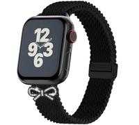 WKC Diamond Metal Bow Knot Magnetic Clasp Braided Band Compatible with Apple Watch 38/40/41/42/44/45/46/49mm, Bling Charm Slim Elastic Strap for iWatch Series 11 10 9 8 7 6 5 4 3 2 1 SE Ultra Women