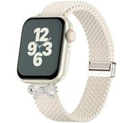 WKC Diamond Metal Bow Knot Magnetic Clasp Braided Band Compatible with Apple Watch 38/40/41/42/44/45/46/49mm, Bling Charm Slim Elastic Strap for iWatch Series 11 10 9 8 7 6 5 4 3 2 1 SE Ultra Women