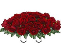 Wkczhod Artificial Roses Cemetery Flowers Outdoor Grave Decorations Saddle Arrangement for Headstone,Tombstone Memorial Decorations,Easy Fit (Red)