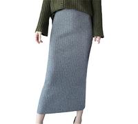 wkd-thvb Autumn Winter Woolen Skirts Slim Belt Office Long Midi Skirt Pencil Skirt Knitted Wool Skirt Gray M