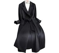 wkd-thvb Women Loose Long Cashmere Coat Belt Wool Overcoat Jacket Outerwear Plus Size Black S