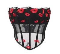 WKEZEAN Black Mesh See Through Lace Korset Sexy Women Corsets Crop Tops Vintage Vest Bra Body Shaper Lingerie Gothic(L)