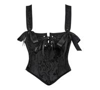 WKEZEAN Corsets Bustiers with Straps Black Jacquard Side Zipper Overbust Corset Vest Gothic Lace-up Bustier Camis(L)