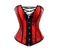 WKEZEAN Embroidery Flower Overbust Corsets Top Gothic Bustier Vintage Victorian Lace-up Boned Corset Basque Plus Size(Red,L)