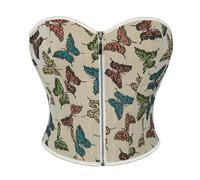 WKEZEAN Front Zipper Overbust Crop Top Gothic Lace-up Boned Vintage Body Shaper Short Korset Lingerie(Apricot,2XL)