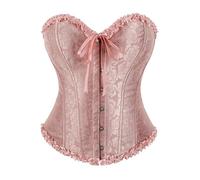 WKEZEAN Overbust Corset Bustier Top Gothic Orange Jacquard Lace-Up Corselet Vintage Victorian Korsett Lingerie(Pinkish,L)