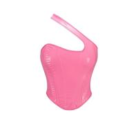 WKEZEAN Pu Leather Single Shoulder Corset Tank Top Overbust Bustier Crop Tops Gothic Lingerie Corsets(Pink,L)