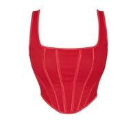 WKEZEAN Red Shoulder Strap Corset Crop Tops Women Aesthetic Lace-up Overbust Bustier Vest Gothic Corselet Sexy Club Tank Top(L)