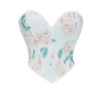 WKEZEAN Satin Corset Crop Tops Sexy Gothic White Printed Sleeveless Bustier Vest Vintage Body Shaper(L)