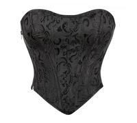 WKEZEAN Sleeveless Off Shoulder Sexy Corset Crop Tops Underwear Backless Bustier Top Gothic Satin Zipper Korset(Black,2XL)