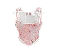 WKEZEAN Vintage Overbust Corsets Crop Tops Victorian Jacquard Bustier Vest Gothic Korset Body Shaper Bustiers Lingerie(Pink,2XL)