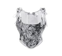 WKEZEAN Vintage Overbust Corsets Crop Tops Victorian Jacquard Bustier Vest Gothic Korset Body Shaper Bustiers Lingerie(Grey,2XL)