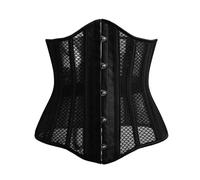 WKEZEAN Waist Corset Tops Vintage Black Steel Boned Hollow Out Mesh Bustiers Gothic Waist Trainer Corsets(L)