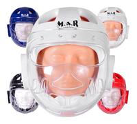 WKF Blue Karate Inspired Head Guard with Face Mask Protector | Taekwondo Face Shield | Martial Arts Headgear for Kids & Adults | Karate, Kickboxing, Boxing Sparring Head Guard (Large)