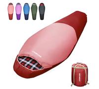 WKFAMOUT 0 Degree Mummy Sleeping Bag Flannel 3-4 Season Winter 500GSM Sleeping Bag Machine Washable for Adults Teenager Kids Size S M L with Compression Sack Red