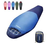 WKFAMOUT 0 Degree Mummy Sleeping Bag Flannel 3-4 Season Winter 500GSM Sleeping Bag Machine Washable for Adults Teenager Kids Size S M L with Compression Sack Blue