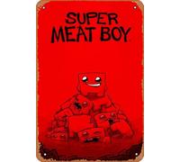WKHGUBHXIO Super Meat Boy Forever Metal Tin Wall Decor Sign - Retro Style, Red, 12 x 8 inches