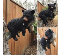 WKHOKI Black Bear Cub & Tree Faces Outdoor Decor - Statue with Stump Sculpture, Garden Peeker Tree Hugger Art for Outdoor Garden Decoration