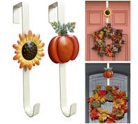 WKHOMEDECO 2 Pack Fall Wreath Door Hanger with Pumpkin & Sunflower, Fall Decoration Metal Over The Door Single Fall Wreath Hanger Ornament Halloween Wreath Hangers for Front Door, Door Wreath Hanger