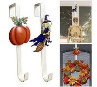 WKHOMEDECO 2 Pack Fall Wreath Door Hanger with Pumpkin & Witch, Fall Decoration Metal Over The Door Single Halloween Wreath Hanger Ornament Halloween Wreath Hangers for Front Door,Door Wreath Hanger