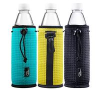 WKieason 16-18oz Neoprene Water Bottle Sleeves Insulators Beverage Bottle Can Sleeves Covers Beer Bottle Sleeves Coolers Holder Non-Slip Neoprene Drink Coolier Sleeves 3PC Pack (Black/Blue/Yellow)