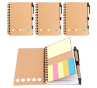Wkjeneare 3 Pcs Spiral Sticky Notes Set,Spiral Notebook With Pen Sticky Lined,Pocket Notebook With Pen Holder,Kraft Paper Cover Lined Notepad,For School Office Students Teachers,Gifts,13.5x10.4cm