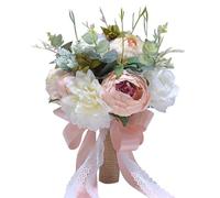 Wkldjf Artificial Roses Bouquet White Champagne Shades Bridal Party Keepsakes Photo Props Artificial White Champagne Rose Bouquet