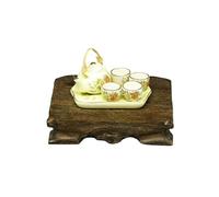 Wkldjf Elegant 1/12 Miniature Ceramic Teaware with Teapot Four Cups Tray Chinese Styles Teaset Doll House Scene Display Decors Doll House Accessories