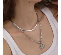 Wkldjf Stainless Steel Thick Crucifix Charm Necklace Layering Vintage Herringbone Snake Chain Costume Jewelry Her Everyday Wear Thick Crucifix Necklace