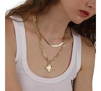 Wkldjf Stainless Steel Thick Crucifix Charm Necklace Layering Vintage Herringbone Snake Chain Costume Jewelry Her Everyday Wear Thick Crucifix Necklace