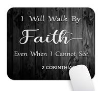 Wknoon 9.5"x 7.9" Mouse Pad (2 Corinthians 5:7), Non-Slip Mat for Desk, Gaming & Office Work, I Will Walk by Faith Even When I Cannot See, Christian Bible Verse Scripture Quote Rustic Black Wood