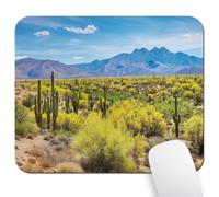 Wknoon 9.5"x 7.9" Mouse Pad (Cacti), Non-Slip Mat for Desk, Smooth Surface for Gaming & Office Work, 4 Peaks Hills Phoenix Arizona Scenery with Saguaro Blooming Palo Verdes Flowers