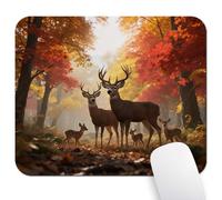 Wknoon 9.5"x 7.9" Mouse Pad (Deers), Non-Slip Mat for Desk, Smooth Surface for Gaming & Office Work, Deer Hunting Season Nature Forest Scene at Autumn Red Orange Yellow