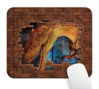 Wknoon 9.5"x 7.9" Mouse Pad (Dinosaur), Non-Slip Mat for Desk, Smooth Surface for Gaming & Office Work, Tyrannosaurus Breaks a Brick Wall Frightening Scary Scenery Jungle Invaded House
