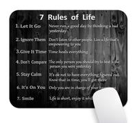 Wknoon 9.5"x 7.9" Mouse Pad (Motivational 7 Rules of Life), Non-Slip Mat for Desk, Smooth Surface for Gaming & Office Work, Inspirational Quote Rustic Black Wood Grain