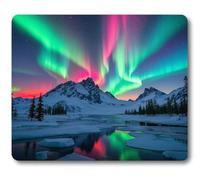 Wknoon Aurora Starry Sky Nature Scenery Mouse Pad, Pink Purple Green Blue Borealis Northern Lights Mousepad, Snowy Mountain Calm Glacier Mice Mat Desk Decor Accessories
