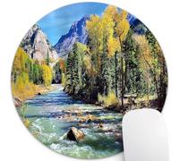 Wknoon Cute Round Mouse Pad Natural Landscape Mountains of Colorado, Forest and River Summer Foliage Idyllic Scenery, Circular Office/Gaming Portable Desk Mat