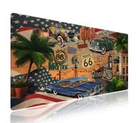Wknoon. Extra Large Gaming Mouse Pad (31.5" x 11.8") - Celebration of Historic Route 66 & Retro Cars Motorcycle on a Map Road Trip Vintage Americana, XXL Desk Mat with Durable Stitched Edges