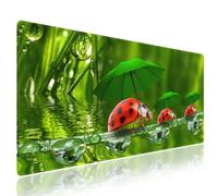 Wknoon. Extra Large Gaming Mouse Pad (31.5" x 11.8") with Durable Stitched Edges - Whimsical Journey of Ladybugs with Umbrellas on a Water-Covered Branch Funny Scene, Anti-Slip Extended XXL Desk Mat